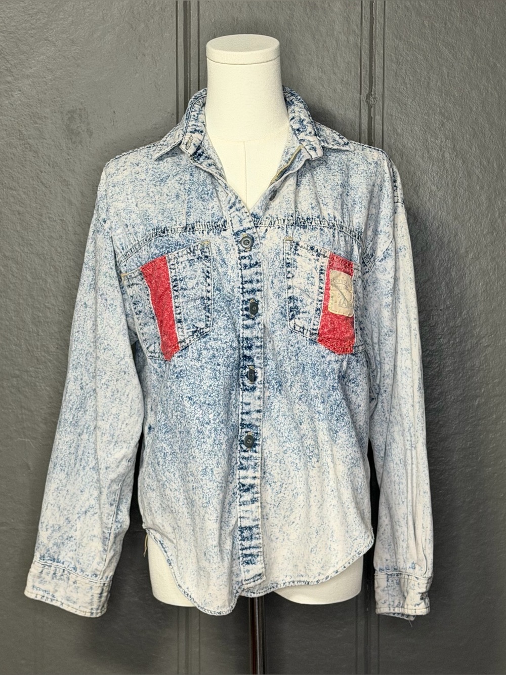 Vintage 80s Bonjour Work Acid Was Denim Shirt